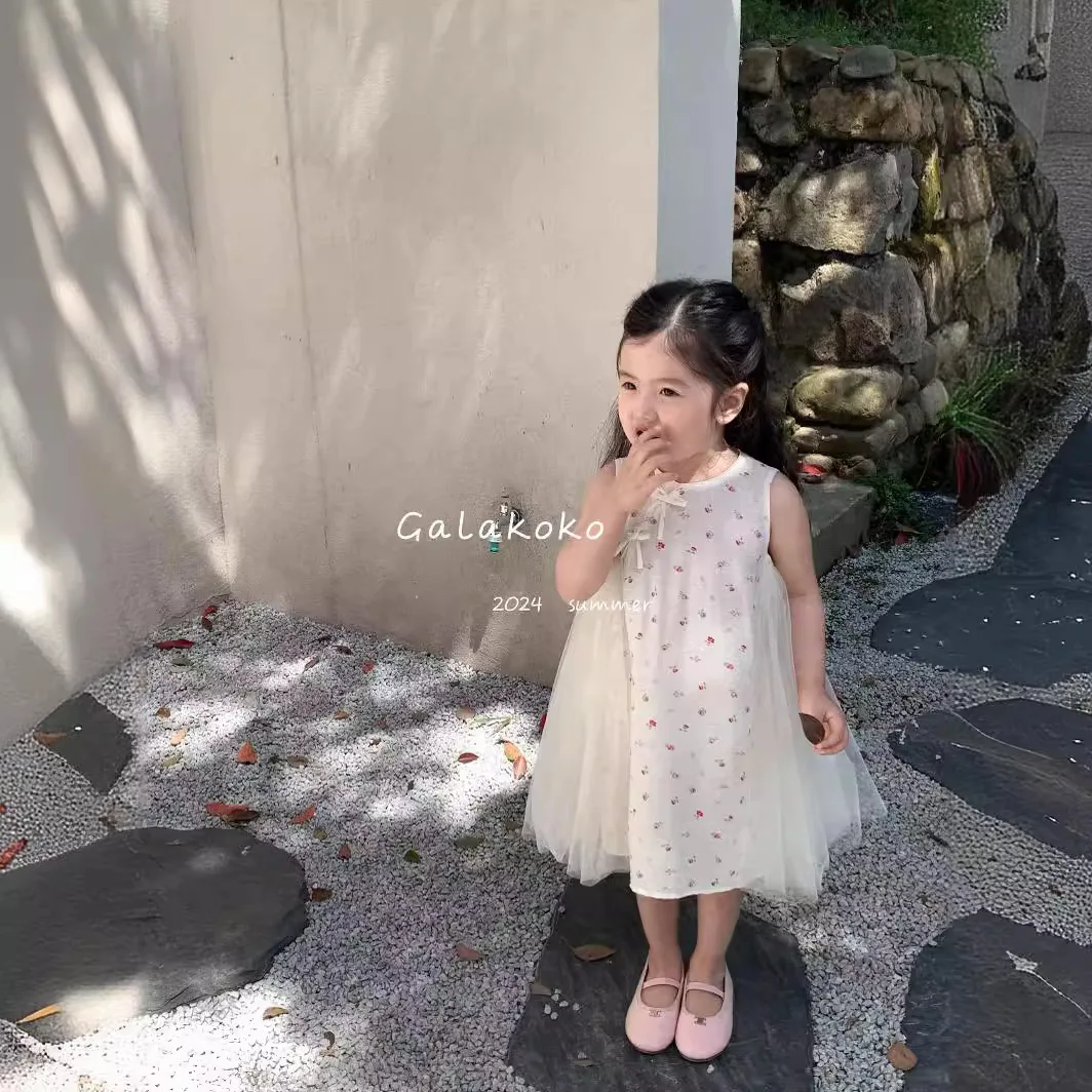 Girls Skirts 2024 Summer New Childrens Clothes Holiday Style Foreign Air Lotus Collar Dress Casual Simple and All-matching