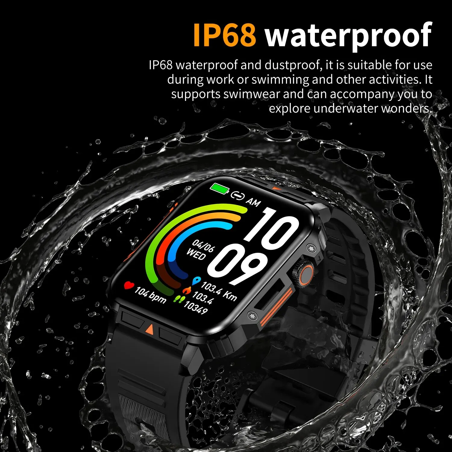 Outdoor Sports Smart Watch Men Women 1.95" HD Screen Bluetooth Call Smartwatch Health Monitoring IP68 Waterproof Fitness Tracker