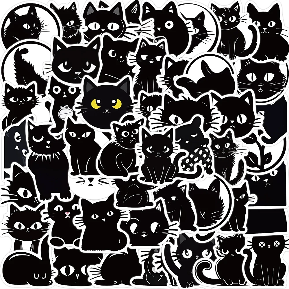 

10/30/50pcs Kawaii Black Animal Cats Stickers for Kids DIY Graffiti Luggage Water Bottle Fridge Waterproof Cute Kitty Sticker