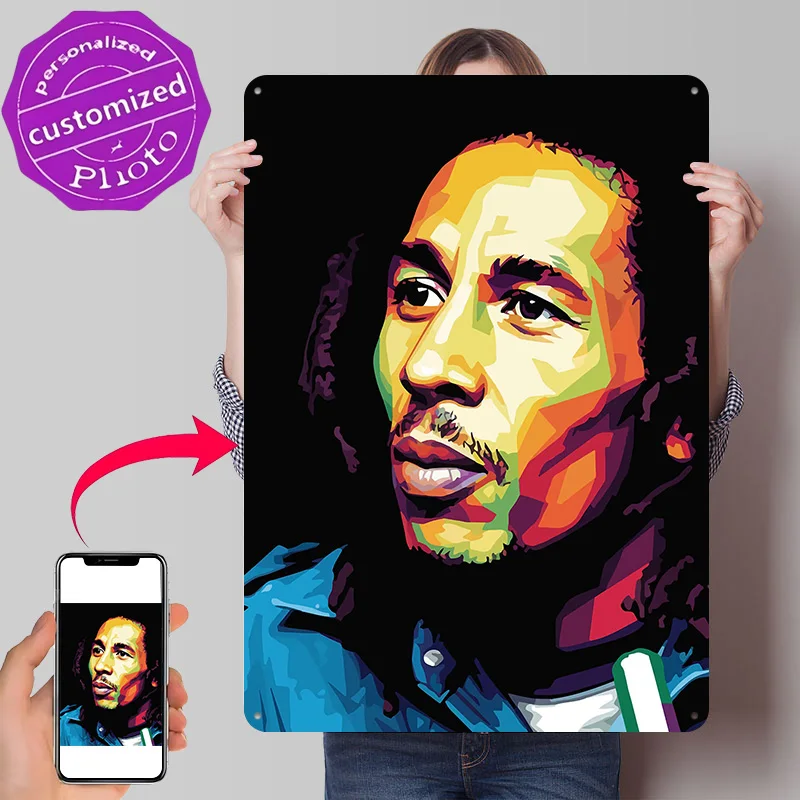 Image of Bob Marley Farbenfrohes Porträt 3D-Gedrucktes Textur-Poster Personalisierte Wandkunst Retro Metall-Blechschilder zur Dekoration Luxuriöse Wanddekoration