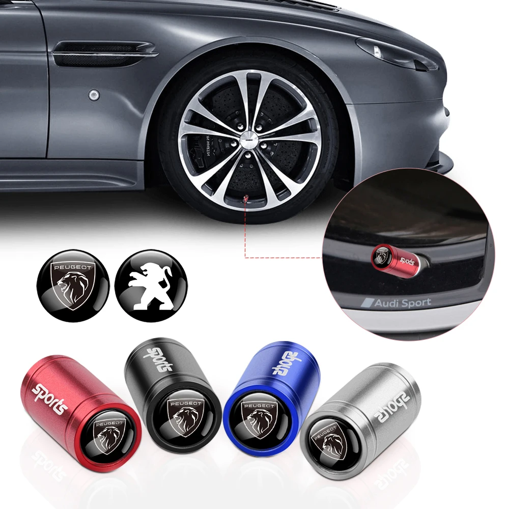 4PCS Frosted Car Wheel Tire Valve Caps Accessories For PEUGEOT 107 206 2008 4008 5008 GT 108 207 208 301 307 308 406 407 408 508