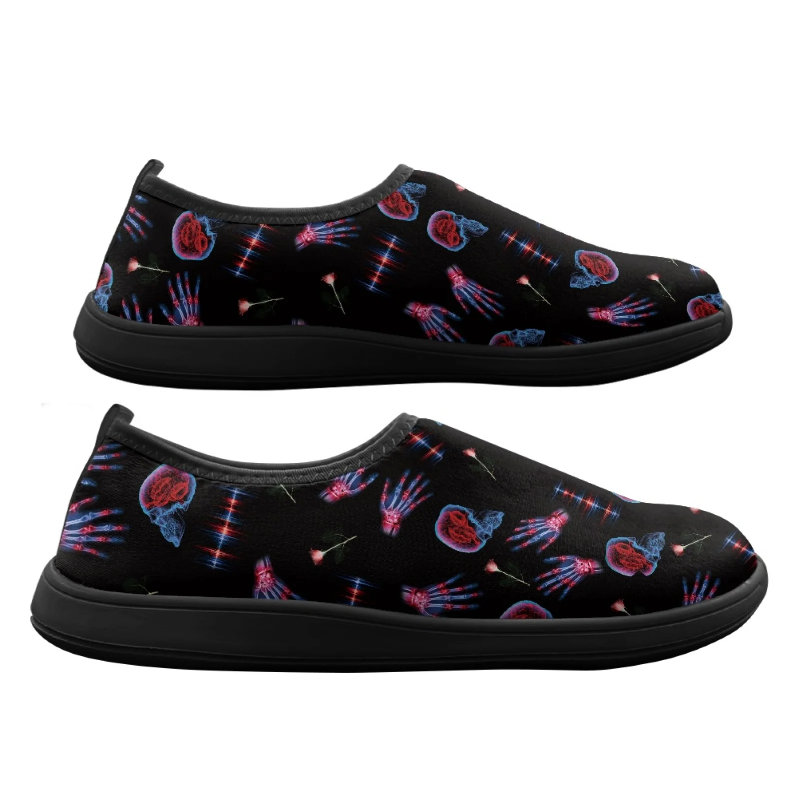 PENSTROLL Skeleton Rose X-Ray Print Walking Flats Polyester & EVA Casual Shoes Wide Width Barefoot Walking Shoes for Men