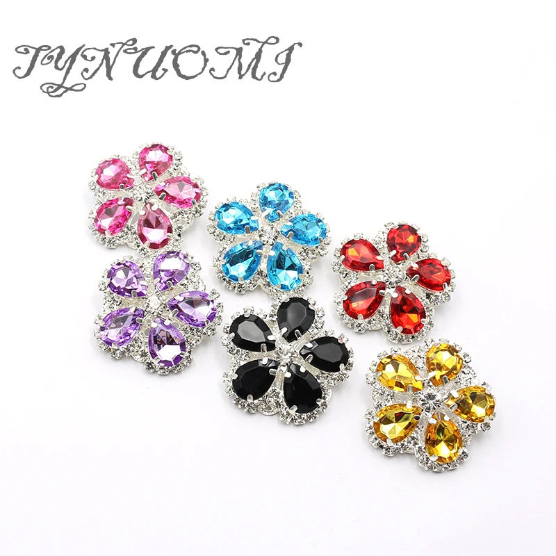 New 5PCS37 * 37MM Buckle Circular Petal Diamond Inlaid With Water Droplets Acrylic For Clothing, Bow Hair Accessories, Bags, Jew