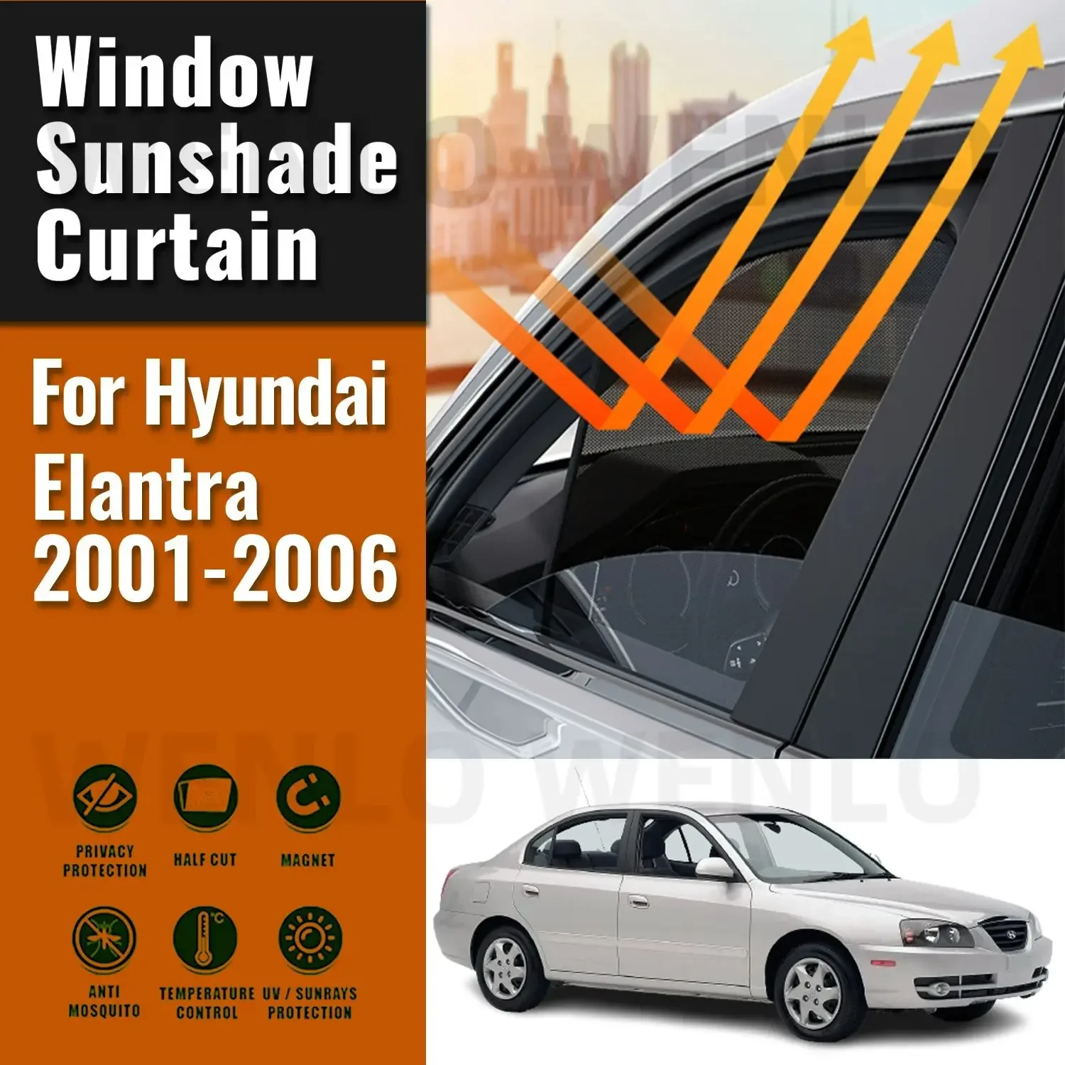 

For Hyundai Elantra 2006 2005-2001 Car Sunshade Shield Magnetic Front Windshield Frame Curtain Rear Side Window Sun Shades Visor