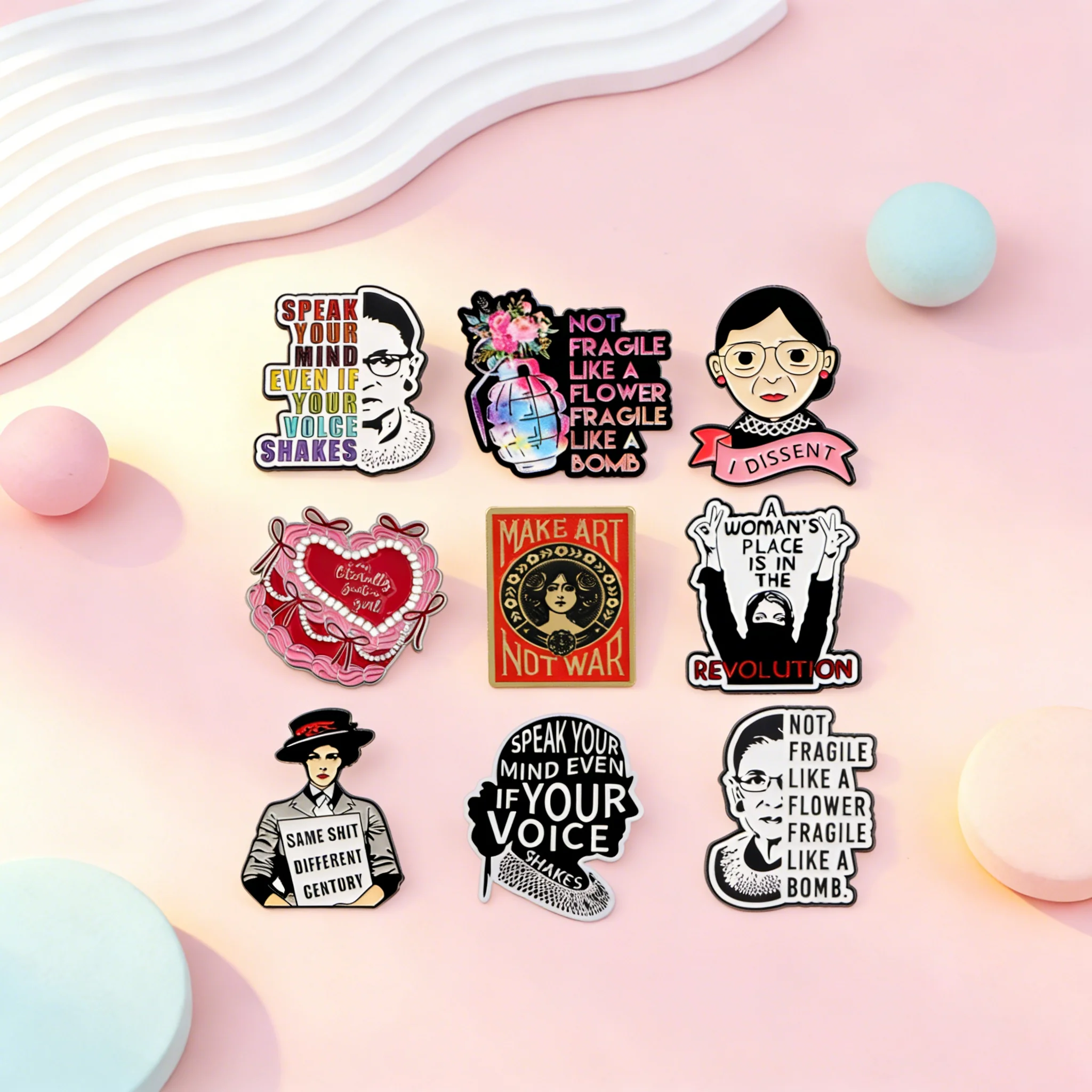 Cool Feminist Enamel Pins MAKE ART NOT WAR Brooches Badges for Backpacks Jackets Hats Collection Gifts Cosplay Accessories