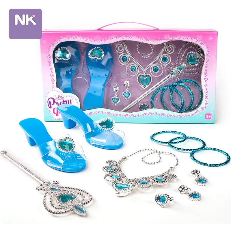 Pretend Play Jewelry Toys Princess Accessories Set for Toddler Girls Dress Up Shoes Toys Crown Necklace Ring  Makeup Toy