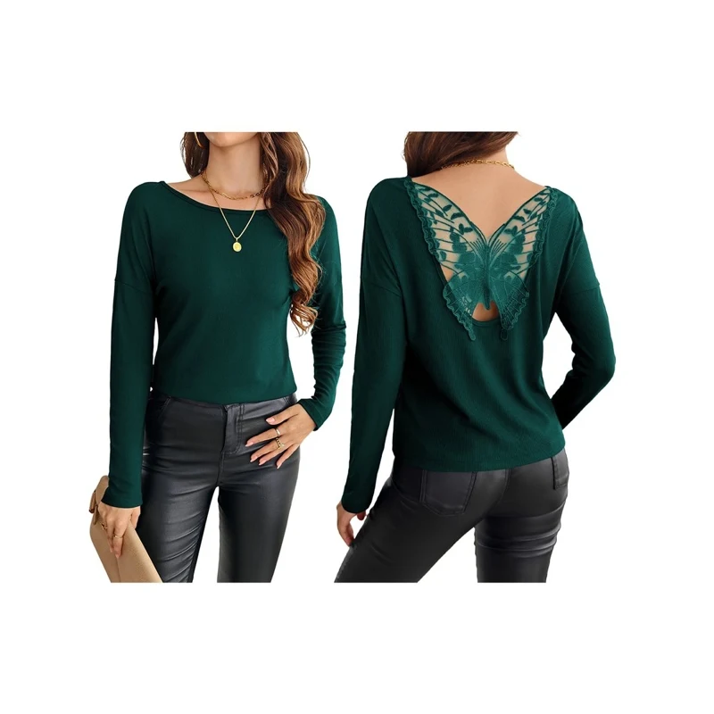 Women's T-Shirt Spring Fall Long Sleeve Knitted Patchwork Casual Fashion Elegant Trendy Comfortable Lightweight