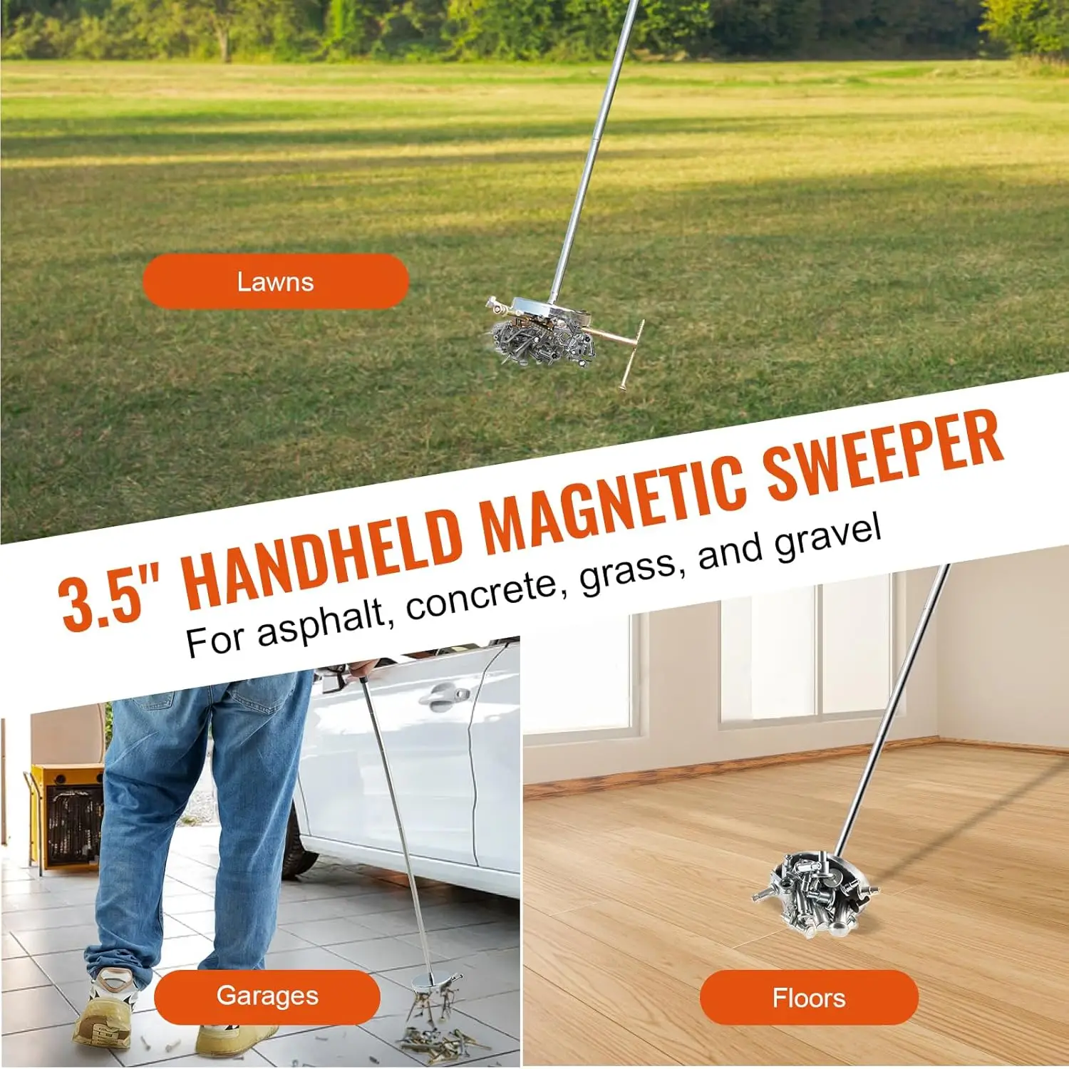 Ímã forte de capacidade de tração de 35LB, alça retrátil de 8,9 a 33,3 polegadas, parafusos de unhas, peças de metal