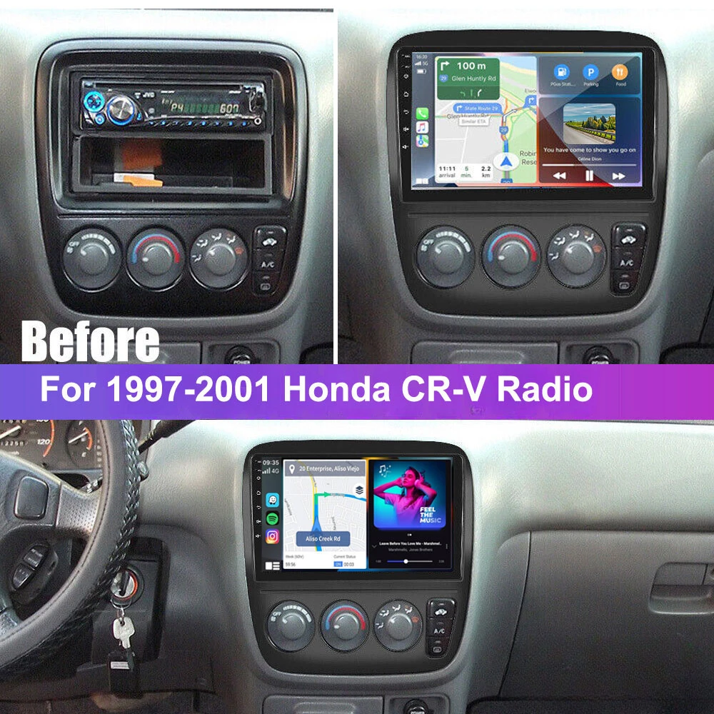 9inch Car Stereo GPS Navigation for Honda CRV 1999-2000 Fit for Android13 CarPlay Android Auto Car Radio WiFi 4Led Backup Camera