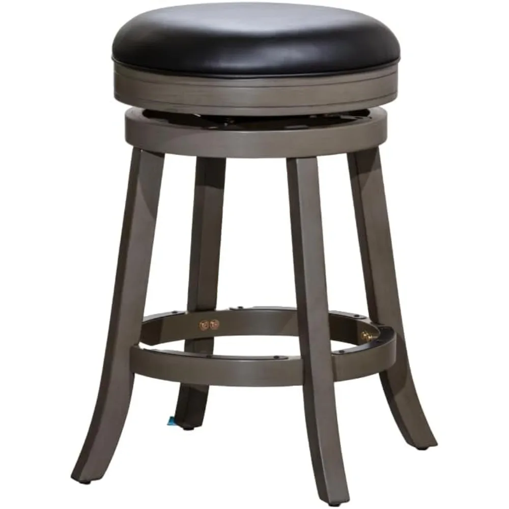 

Indoor Living Creede 26 Inch Counter Height Stools, Backless Swivel Bar Stool, Weathered Gray Finish with Black Leather Seat, C