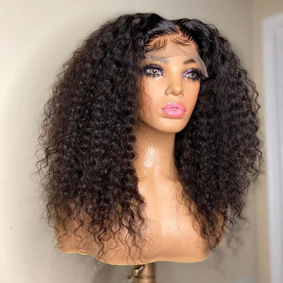 Deep Part Glueless Soft Long 26 inch 180 Density Kinky Curly Black Lace Front Wigs For Women Babyhair PrePlucked Daily Synthetic