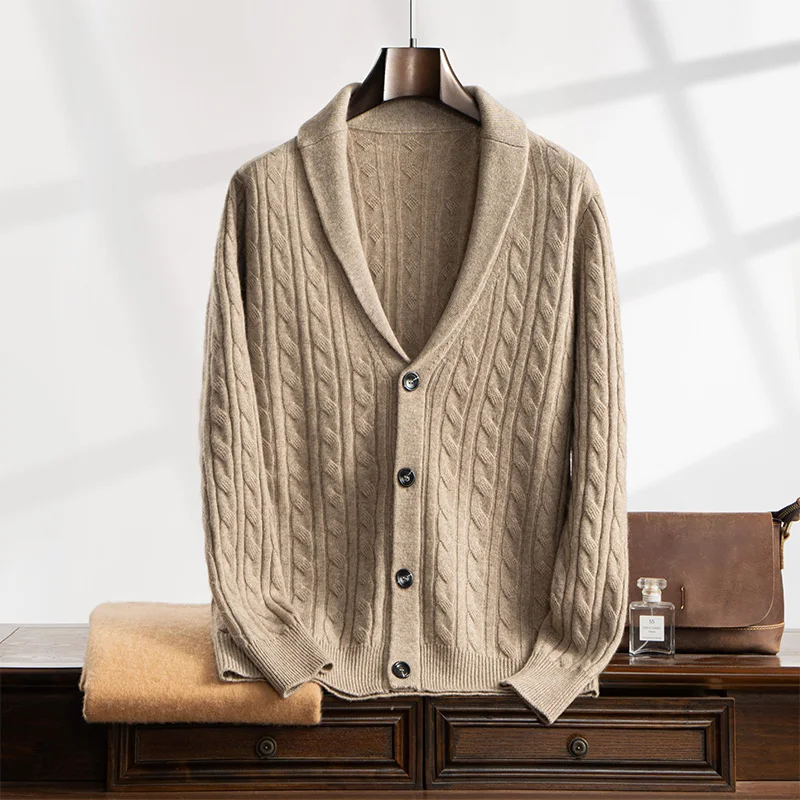 

Men V-neck Cashmere Cardigan 100% Cashmere Knitwear Solid Basic Smart Casual Sweater Autumn Winter Thick Soft Comfy Clothes Tops