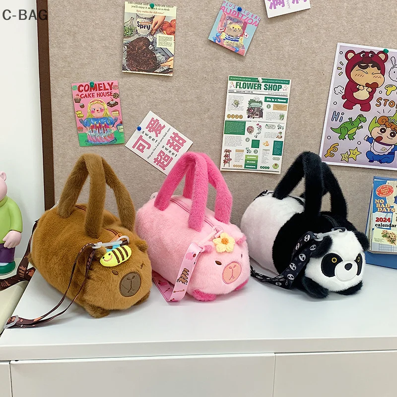 

New Capybara Crossbody Bag Cotton Cartoon Animal Bucket Bag Plush Bag Girls