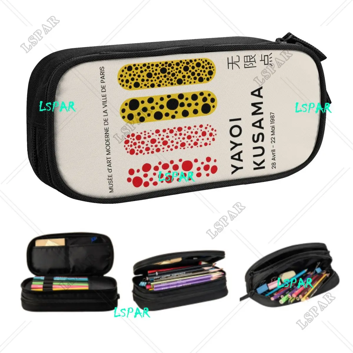 Yayoi Kusama Abstract Art Korean Pencil Case Girls Boys Large Capacity Pencil Bag Pouch Students Stationery