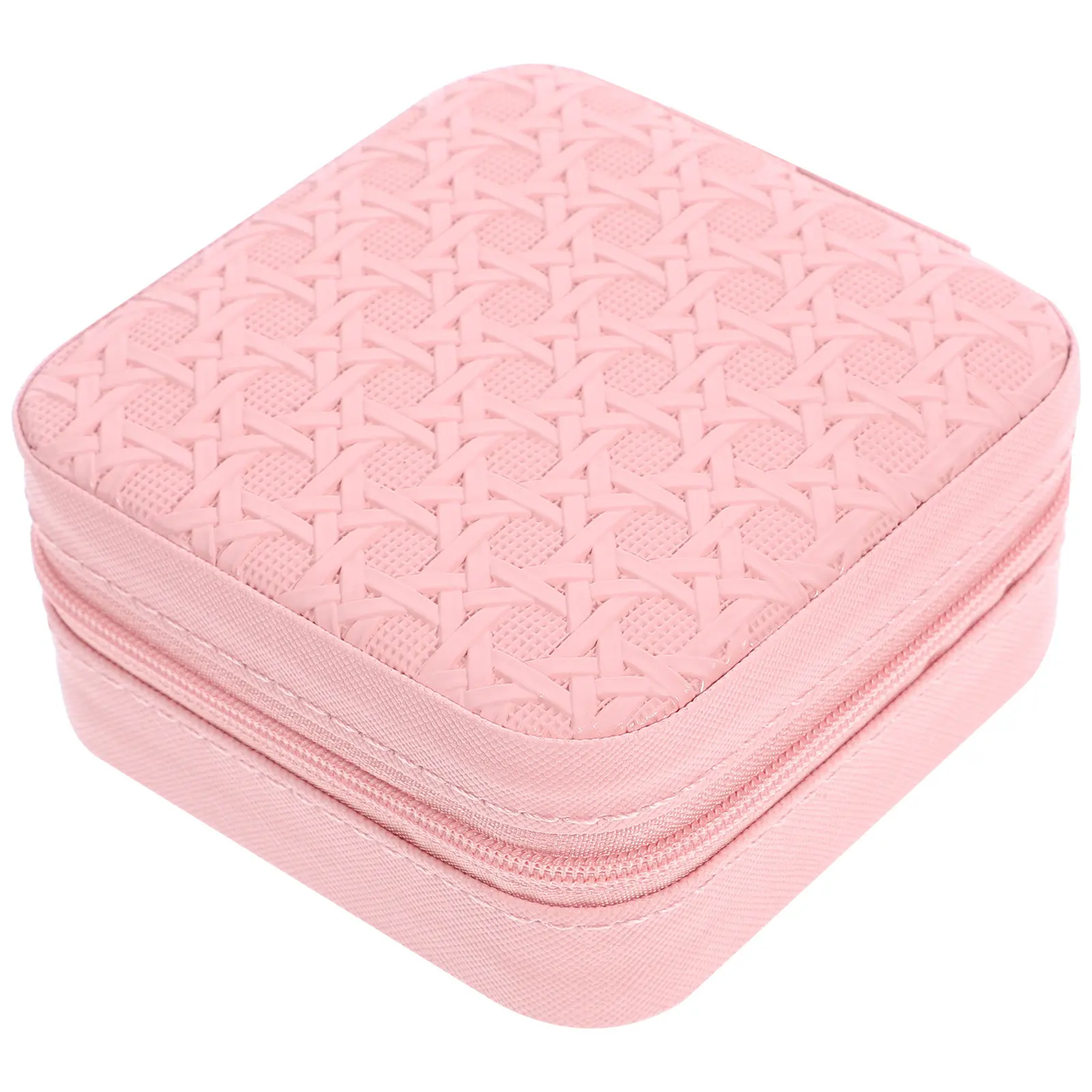 

Portable Travel Jewelry Storage Box Organizer for Earrings Necklaces Bracelets Brooches with Woven Pattern Soft Lined Interior