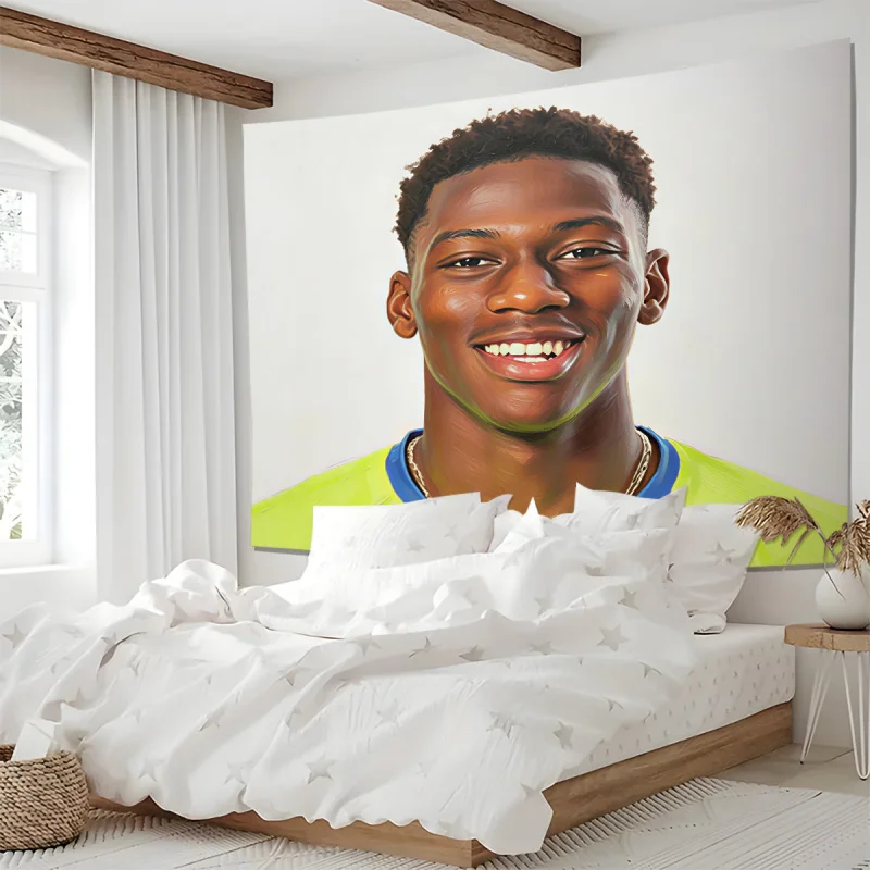 Soccer Player Oil Print Tapestry Wall Hanging Tapestries Wall Blanket Backdrop Decor for sports teen room wall decor