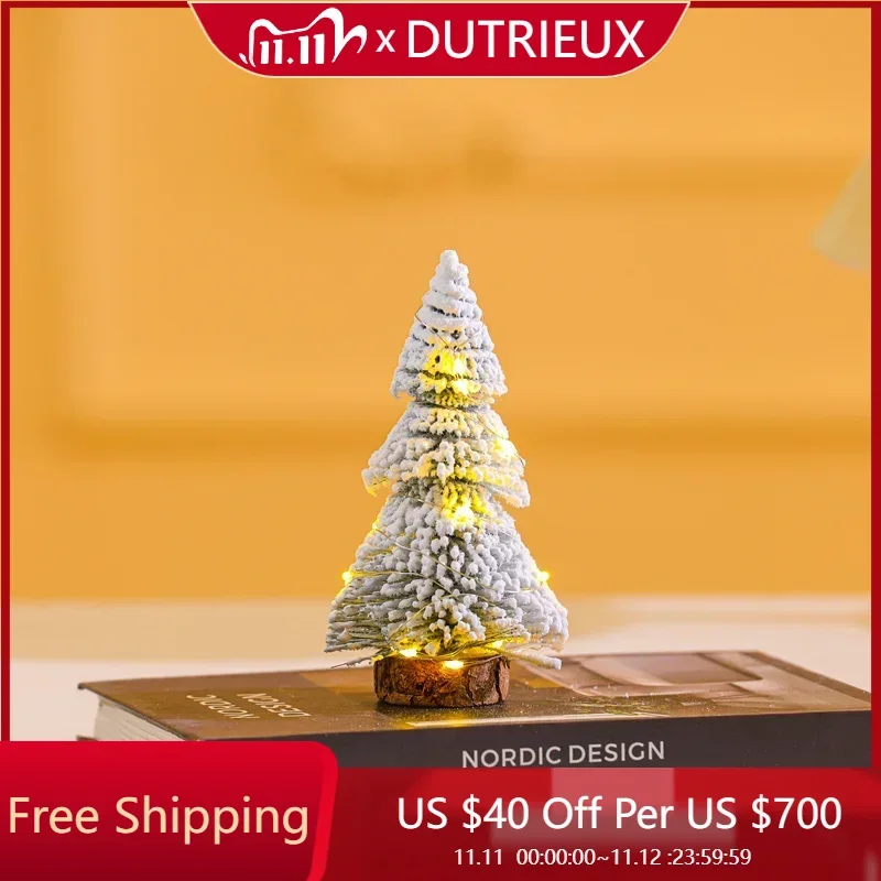 

New Tower Shaped Plush Snow Pine Tree Luxury Unique Kawaii Desktop Christmas Tree Decoration With Lights Mini Pine Needles