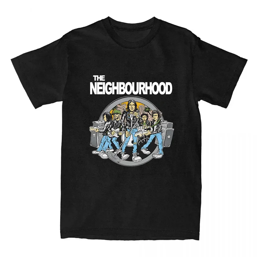 2025 nueva camiseta con estampado de banda Simple del vecindario, camiseta informal cómoda para hombre, pantalón corto informal, camiseta de manga de talla grande