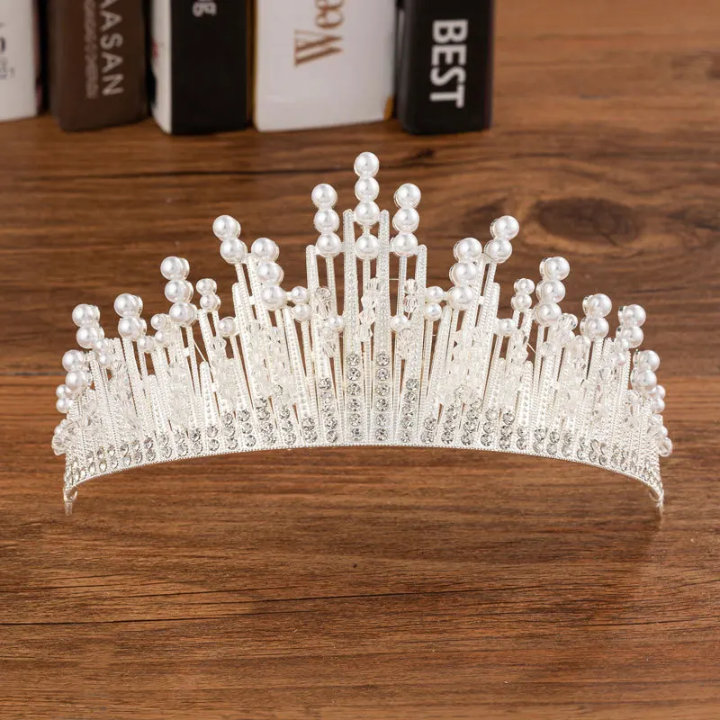 Trendy Simulated Pearls Wedding Hair Accessories For Queen Princess Bridal Tiaras And Crowns Rhinestone Diadems Women Jewelry image 4