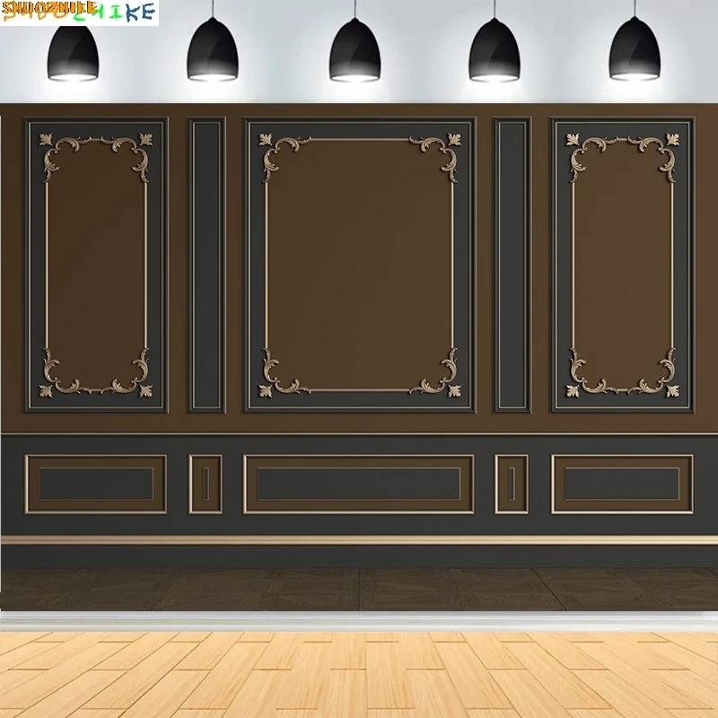 

Luxury Classic Interior Wall With Mouldings Photography Backdrops European Vintage Wood Wedding Photo Studio Background DX-04