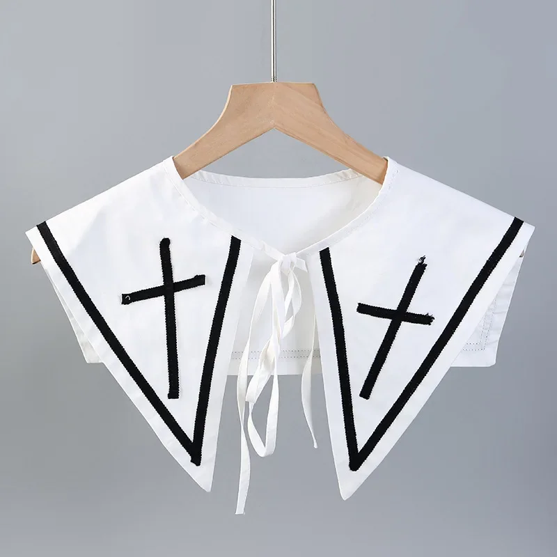 Linbaiway 韓国ビッグラペル取り外し可能な首輪偽首輪ネクタイ女性のためのセータートップ偽首輪ショールショルダーラップ装飾