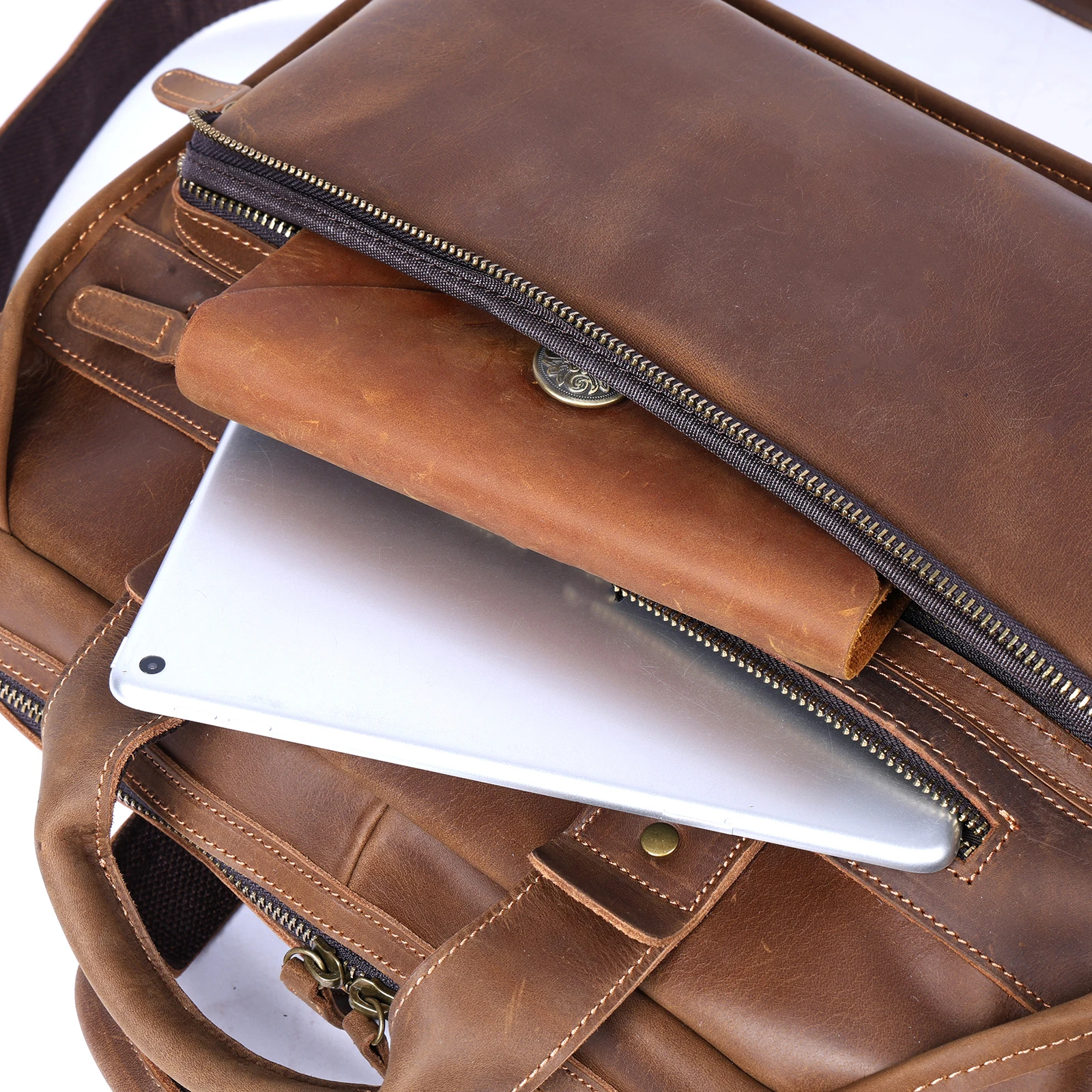 Vintage Echtleder Herren-Aktentasche 14" Laptop-Tasche Crazy Horse Leder Messenger-Handtasche Rindsleder Geschenkidee für Männer – Detail 33