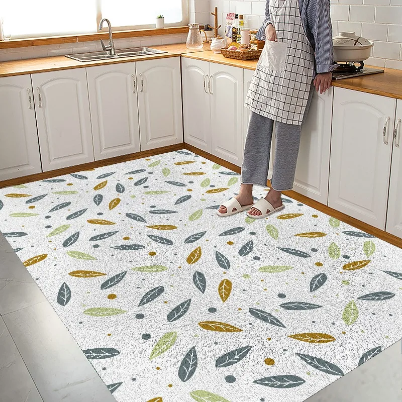 

Коврик для кухни с градиентным принтом листьев, из ПВХ-кожи, противоскользящий, износостойкий, маслостойкий, моющийся, легко чистящийся.