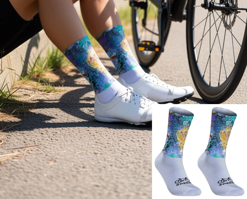 

Легкие и прочные спортивные носки Велосипедные носки, палитра для студентов-художников, дизайн импрессионизма, удобные для езды на велосипеде