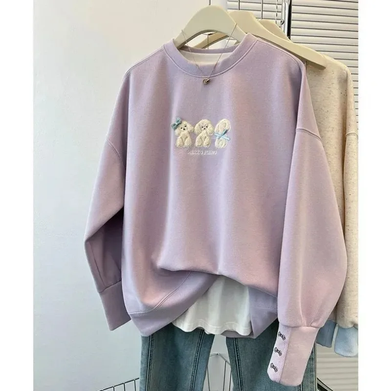 

Толстовка с вышивкой в виде щенка с милым принтом, осенне-зимний высококачественный свободный бархатный топ в западном стиле, пуловер