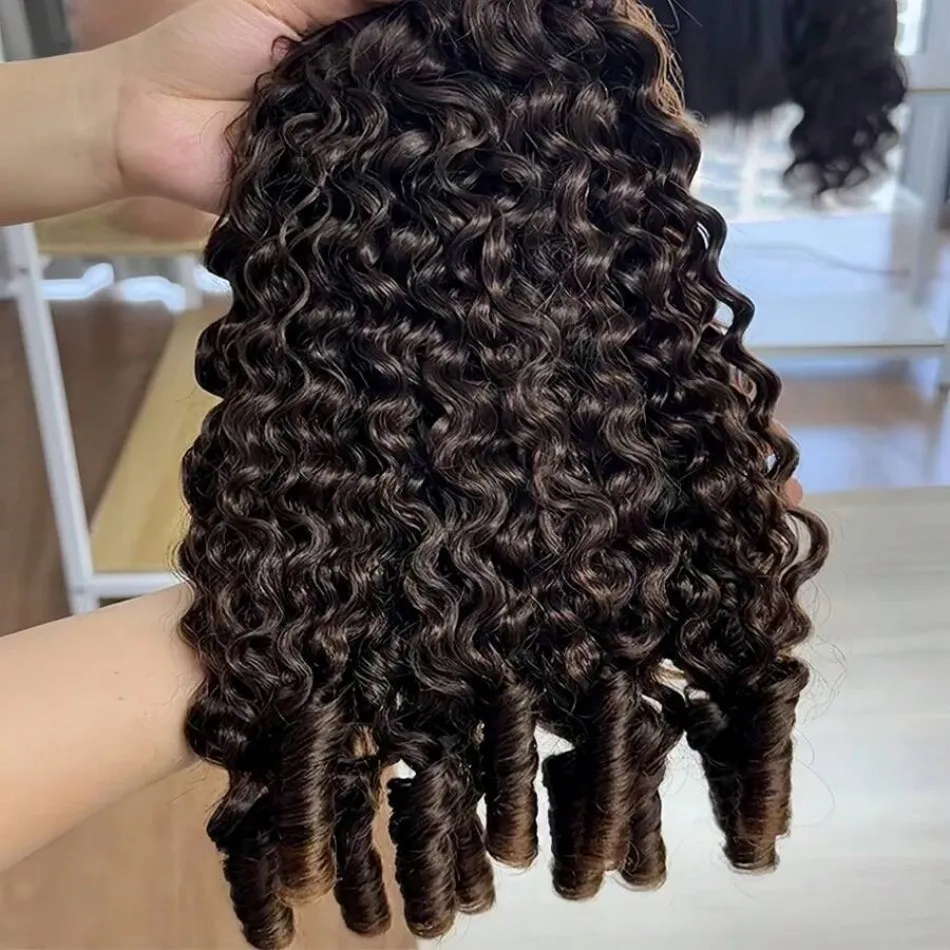 12A Burmese Curly Bundles Human Hair 18 20 22 24 Inch Unprocessed Virgin Hair Deep Wave Bundles With Spiral Curls Ends Water Wave Human Hair Bundles For Black Women Natural Color