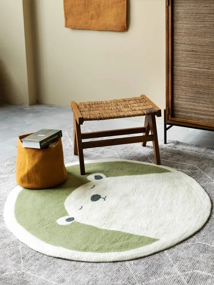 

Cute Animal Round Carpet Comfortable Soft Bedroom Rugs Room Play Carpets Creative Polar Bear Rug Minimalist Sofa Edge Mats Tapis