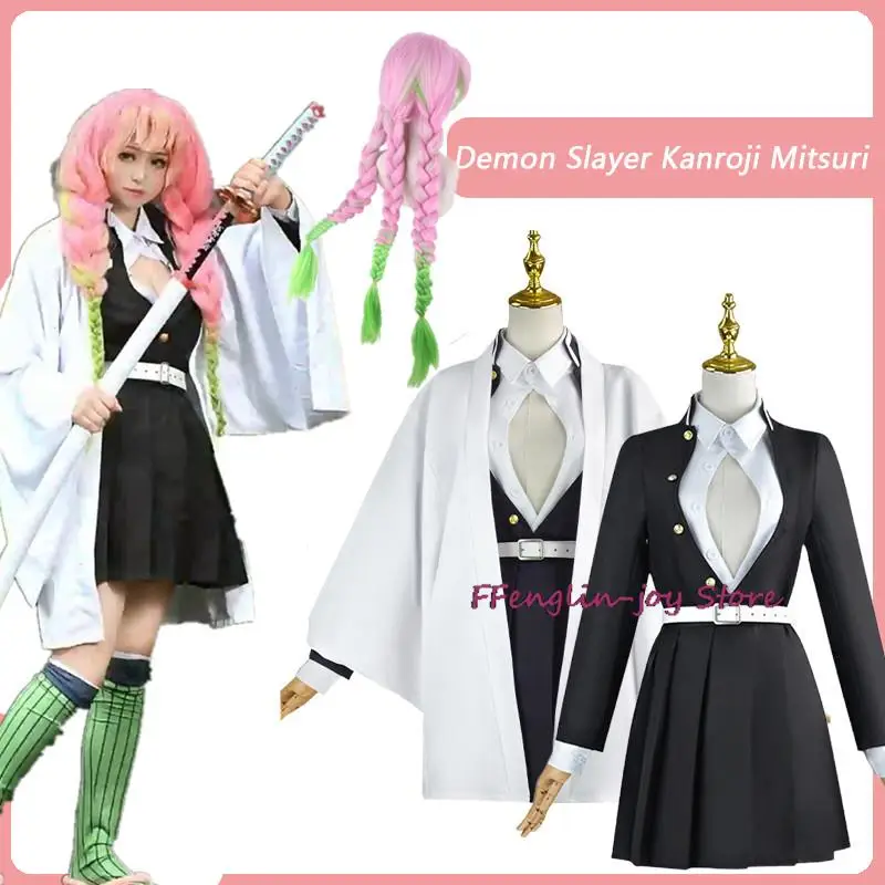 Anime Kimono Kanroji Mitsuri Cosplay Full Set Wig Halloween Carnival Costume for Women Girl Clothes Adult Kids