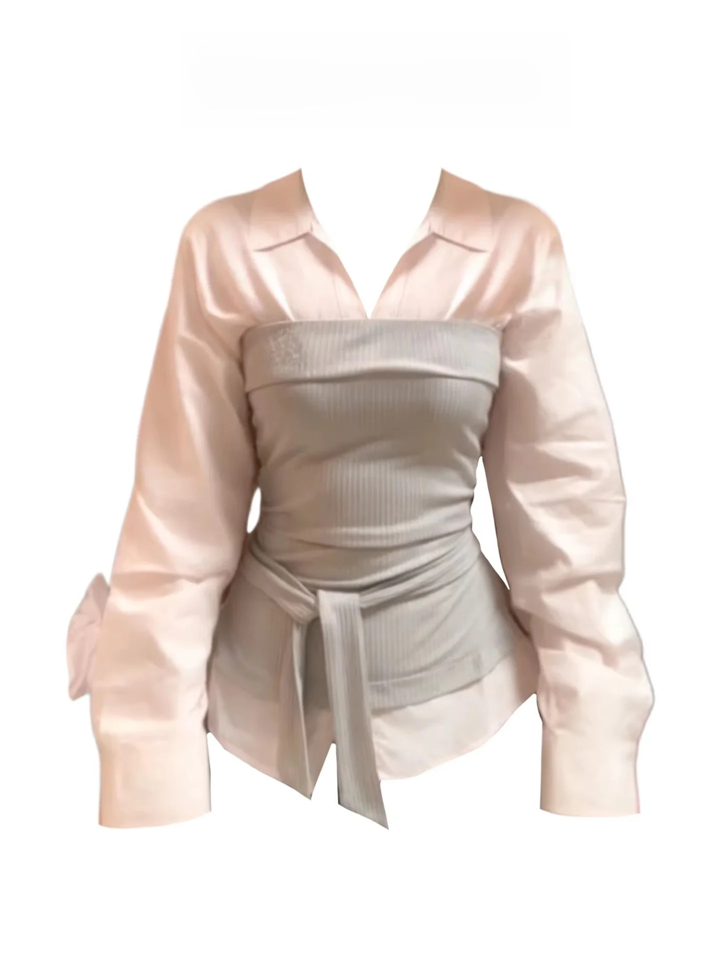 

Женская приталенная куртка-рубашка в корейском стиле с длинным рукавом, утепленная, с цветовыми блоками, с завышенной талией, весна 2026, в студенческом стиле, модный топ