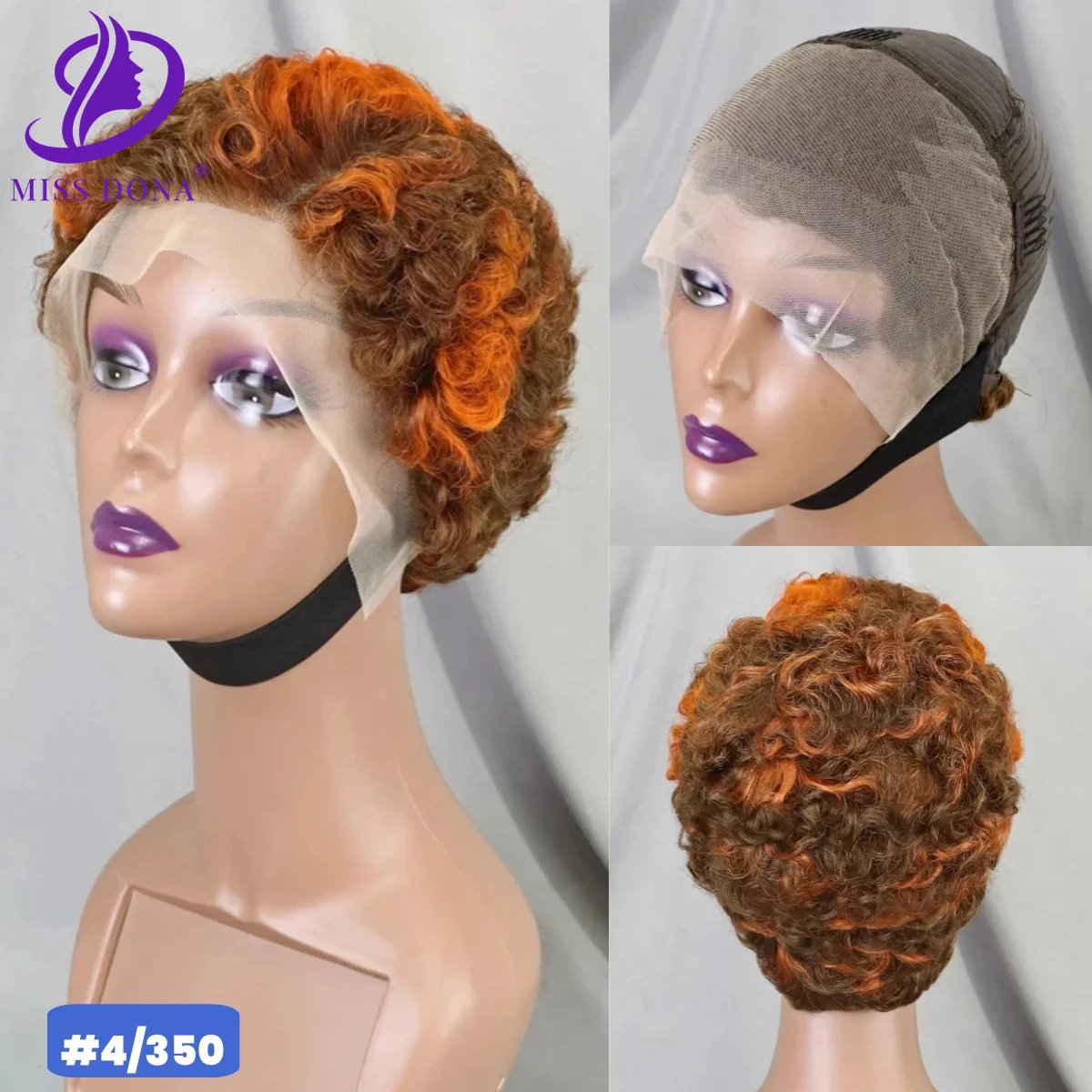 4/350# Pixie Cut Short Bob 6inch 13x4 Lace Frontal Human Hair Wigs Brown Ginger Brazilian Remy Human Hair Wig for Black Women