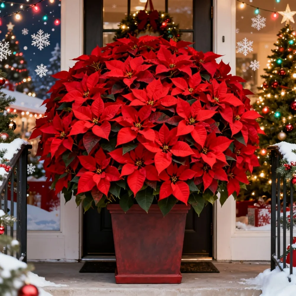 1 قطعة باقة البونسيتة الحمراء الاصطناعية شجرة عيد الميلاد واقعية وديكور المنزل زينة عيد الميلاد #2