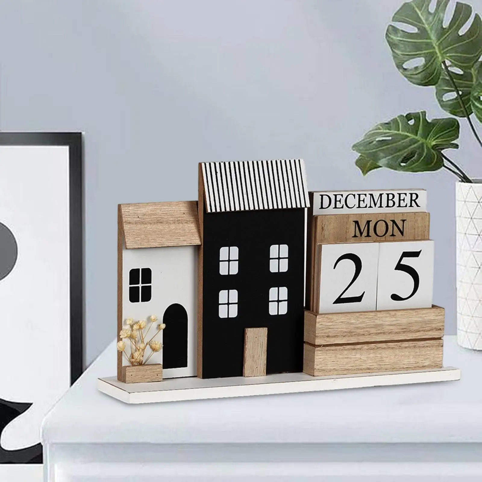 Perpetual Calendar Frame Ornaments Table Stylish Decor, Wood Desk Calendar Wooden Perpetual Calendar for Festival ,DIY