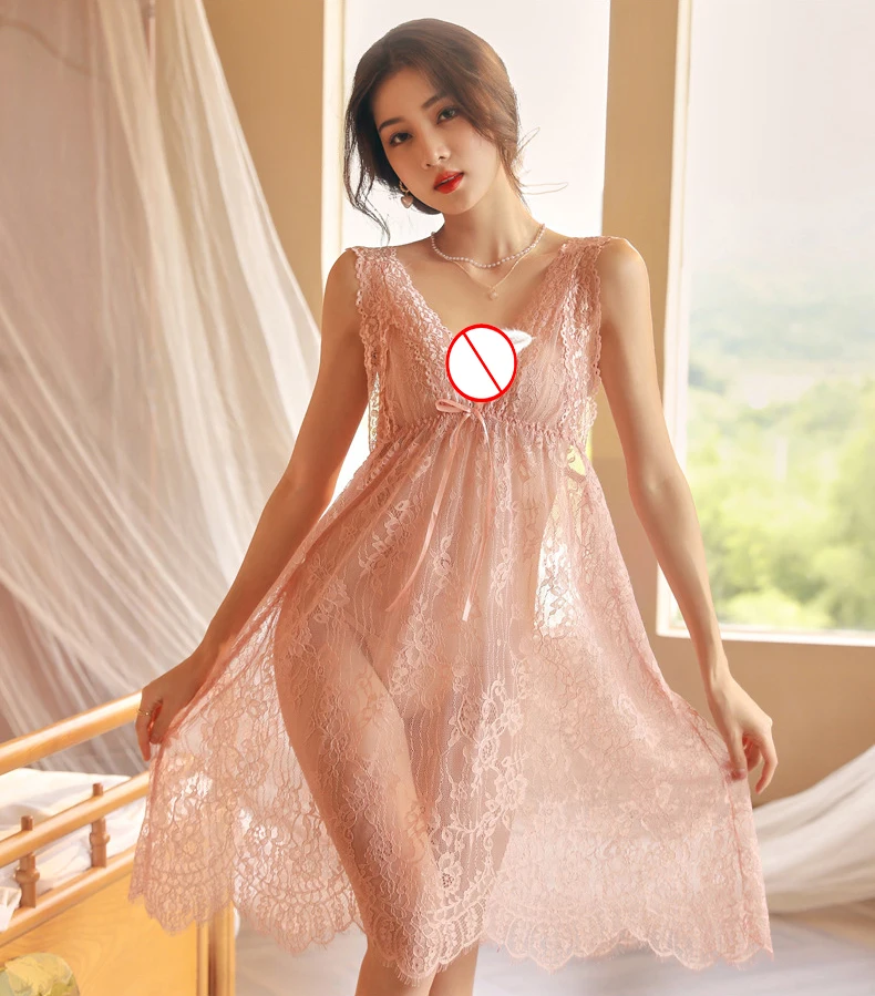 مثير العميق الخامس الرقبة منامة المرأة الدانتيل إغراء باس النوم منظور شبكة منامة مجموعة