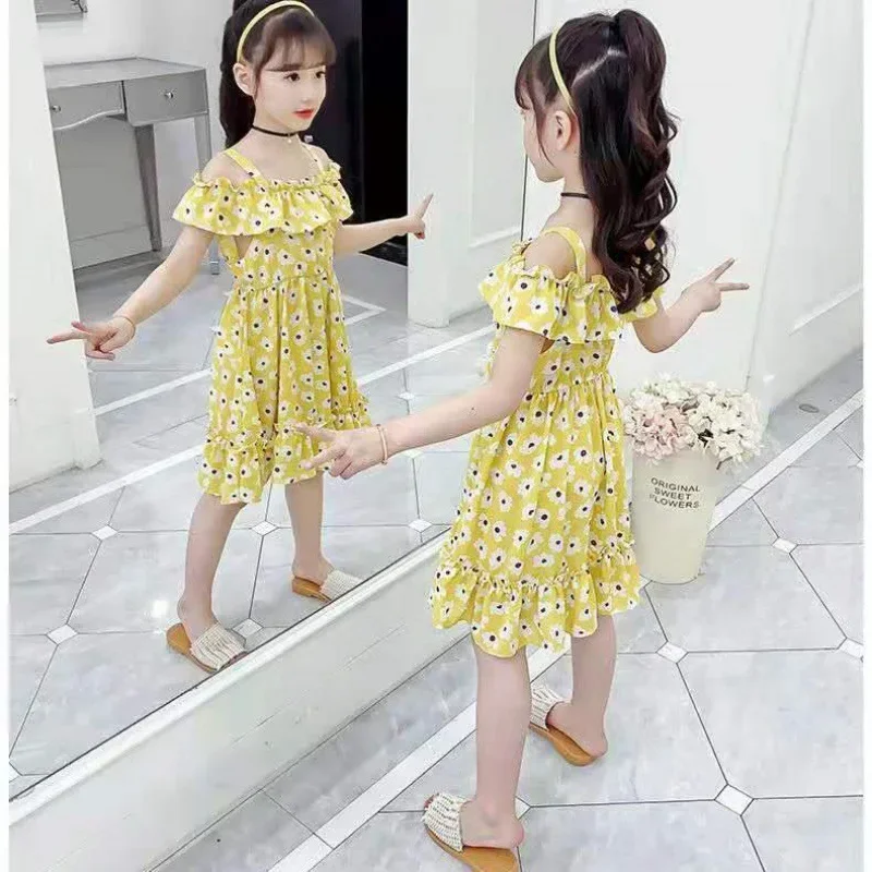 Girls' Summer 2024 Dress: Cute Kids' A-Line Floral Print Dress for an Elegant & Stylish Look