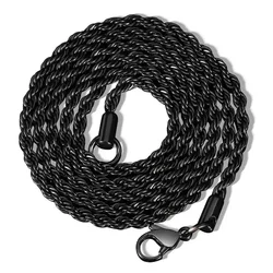 2-6MM Classic Black Twisted Rope Chain Necklace For Men Steel Waterproof Stainless Choker Women Hip Hop Jewelry