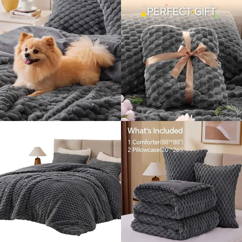 

Luxurious Grey Fleece Comforter Set - 3-Piece Queen Bedding for Cozy Winter Nights