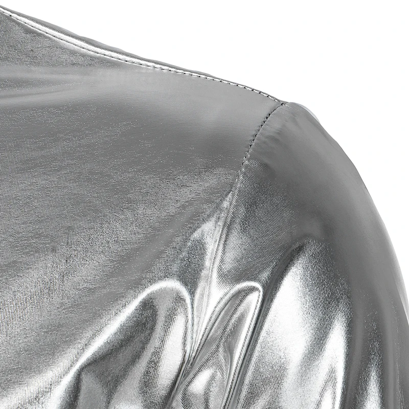 Shiny Silver Metallic Disco Shiny Shirts 2023 New 70\'s Party Halloween Costume Chemise Homme Stage Performance Dress Shirts 2XL