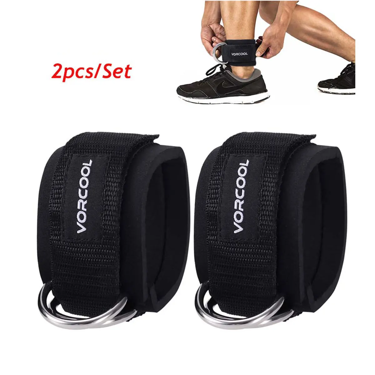 VORCOOL 2pcs Ankle Straps Padded D-ring Ankle Cuffs for Gym Workouts Cable Machines Leg Exercises with Carry Bag (Black) Pulley