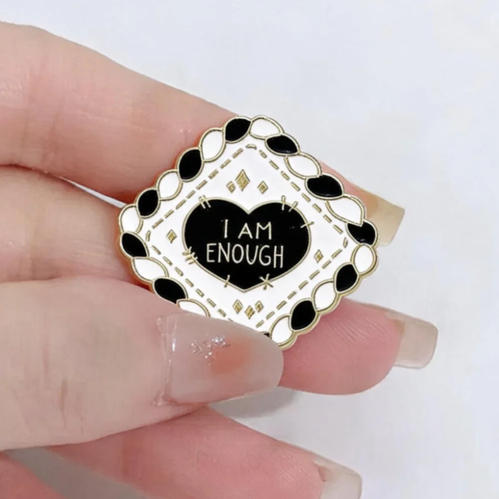 I Am Enough Inspirational Slogan Lapel Pin Retro Heart‑shaped Metal Badge Jacket Backpack Decor Self‑love Gift