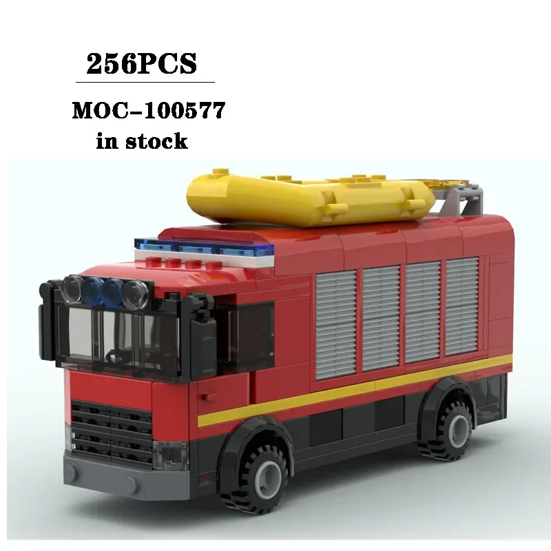 

Building Block MOC-100577 Fire Truck Professional Rescue Team Building Model 256PCS Children's Birthday Gift Christmas Toys