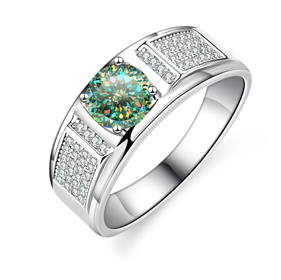Men's 1.0 Carat Moissanite Engagement Ring, 18K White Gold