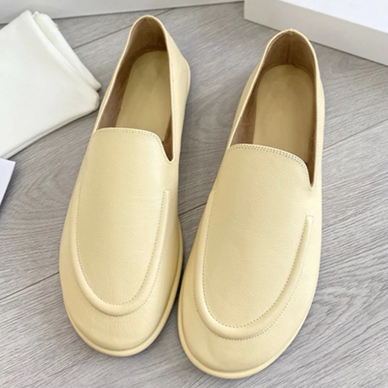 

Jenny&Dave Minimalist Genuine Leather Handmade Flat Shoes French Retro Round Toe Grandma Shoes Elegant Commuter Slip On Loafers
