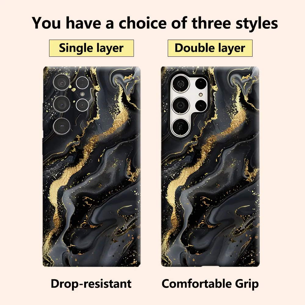 Black Gold Liquid Marble Luxury Fashion Full Lens Protective Case for Samsung Galaxy S26 S25 S24 A56 A36 Plus Ultra