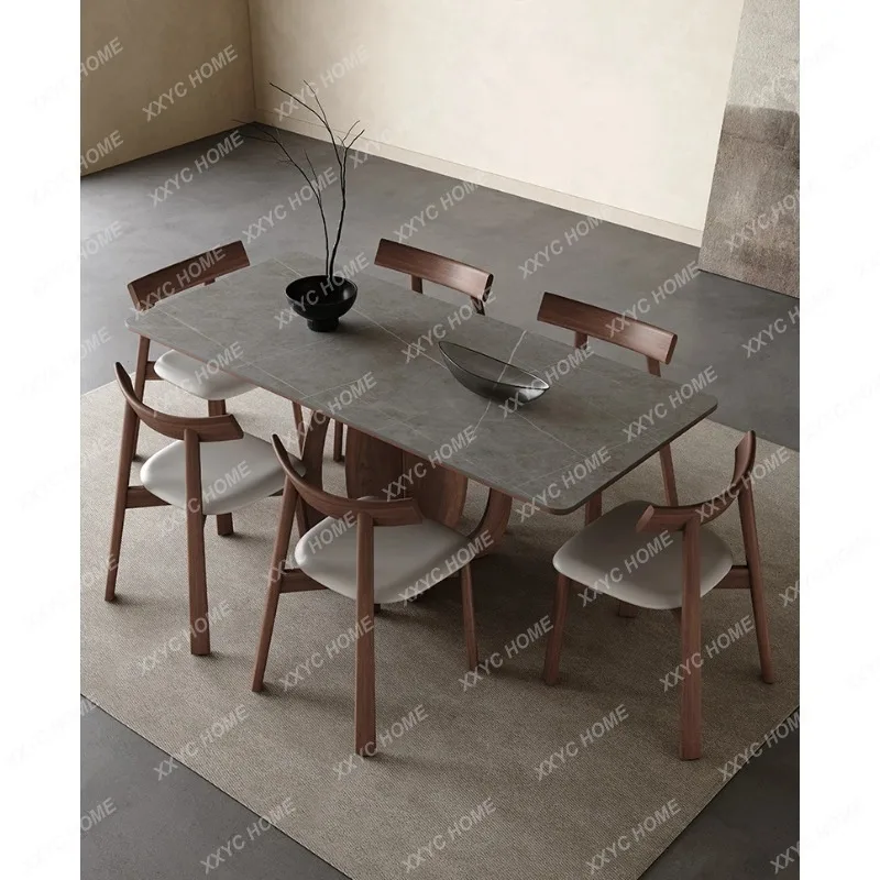 XXSolid wood full support  modern simple household small apartment oak full support matte rock slab dining table