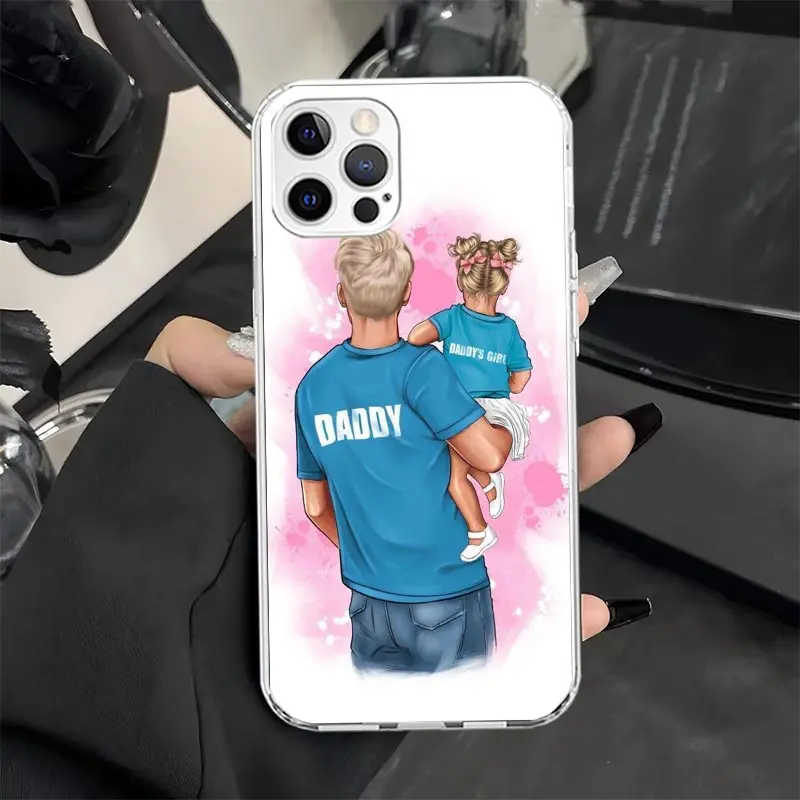 Dad And Baby Girl Boy Phone Case Cover for iPhone 16 15 14 Plus 13 12 Mini 11 Pro Max X XS XR 7 8 + SE Apple Soft Shockproof She