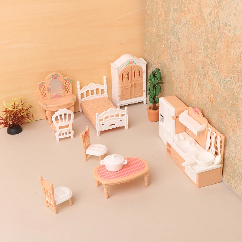 Miniature Dollhouse Bedroom Living Room Kitchen And Bathroom Furniture Set Doll Accessories For Doll House Accessories Gift